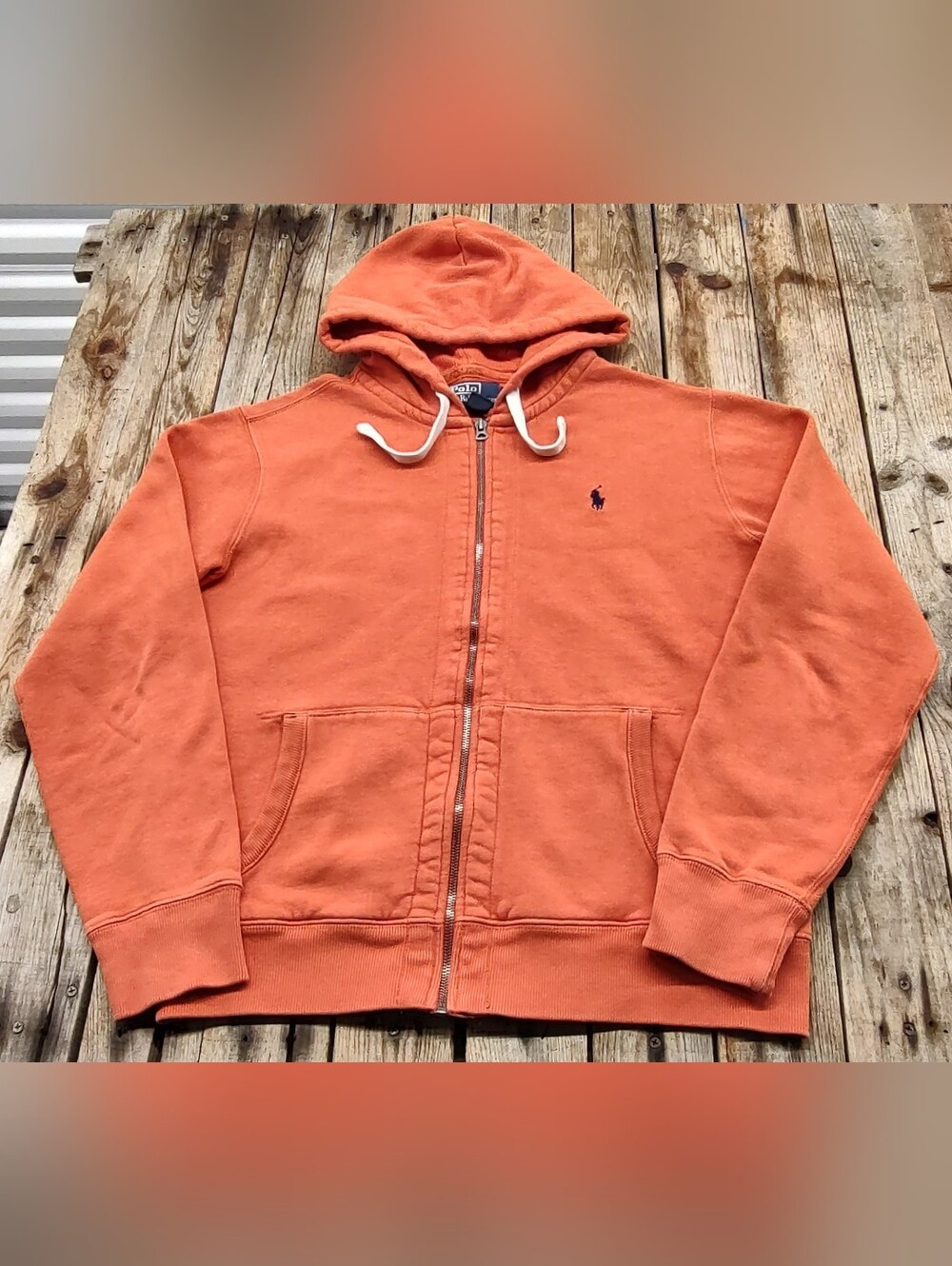 vintage Polo Ralph Lauren Orange Blank Zip Up Hoodie men's Size Medium
